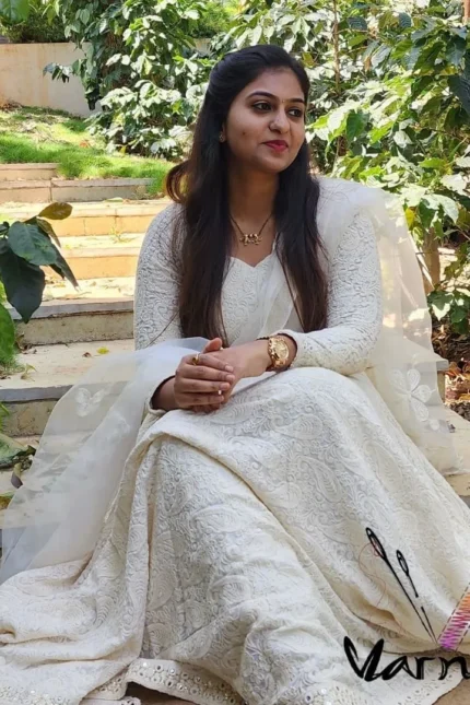 White Chikkankari Georgette Anarkali