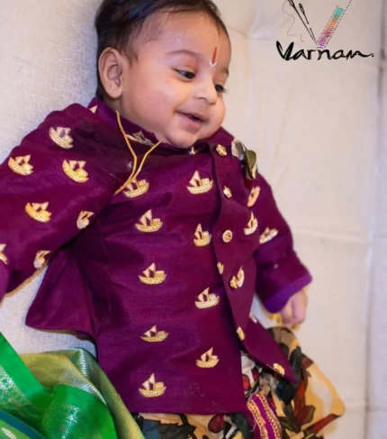 pure raw silk kurta with zardosi work all over paired with a kalamkari dhothi