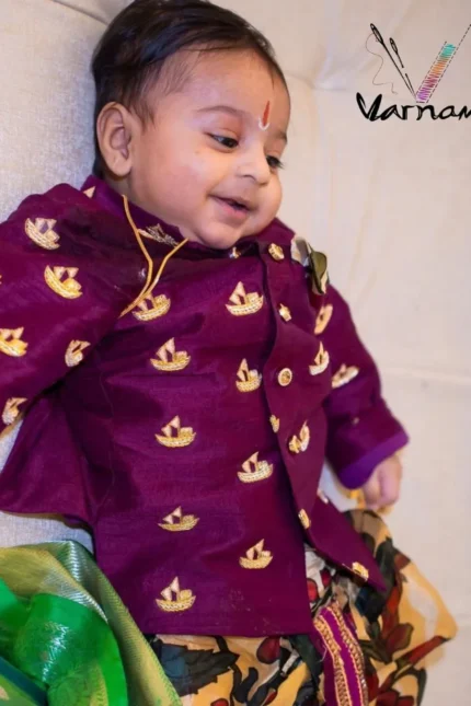 pure raw silk kurta with zardosi work all over paired with a kalamkari dhothi